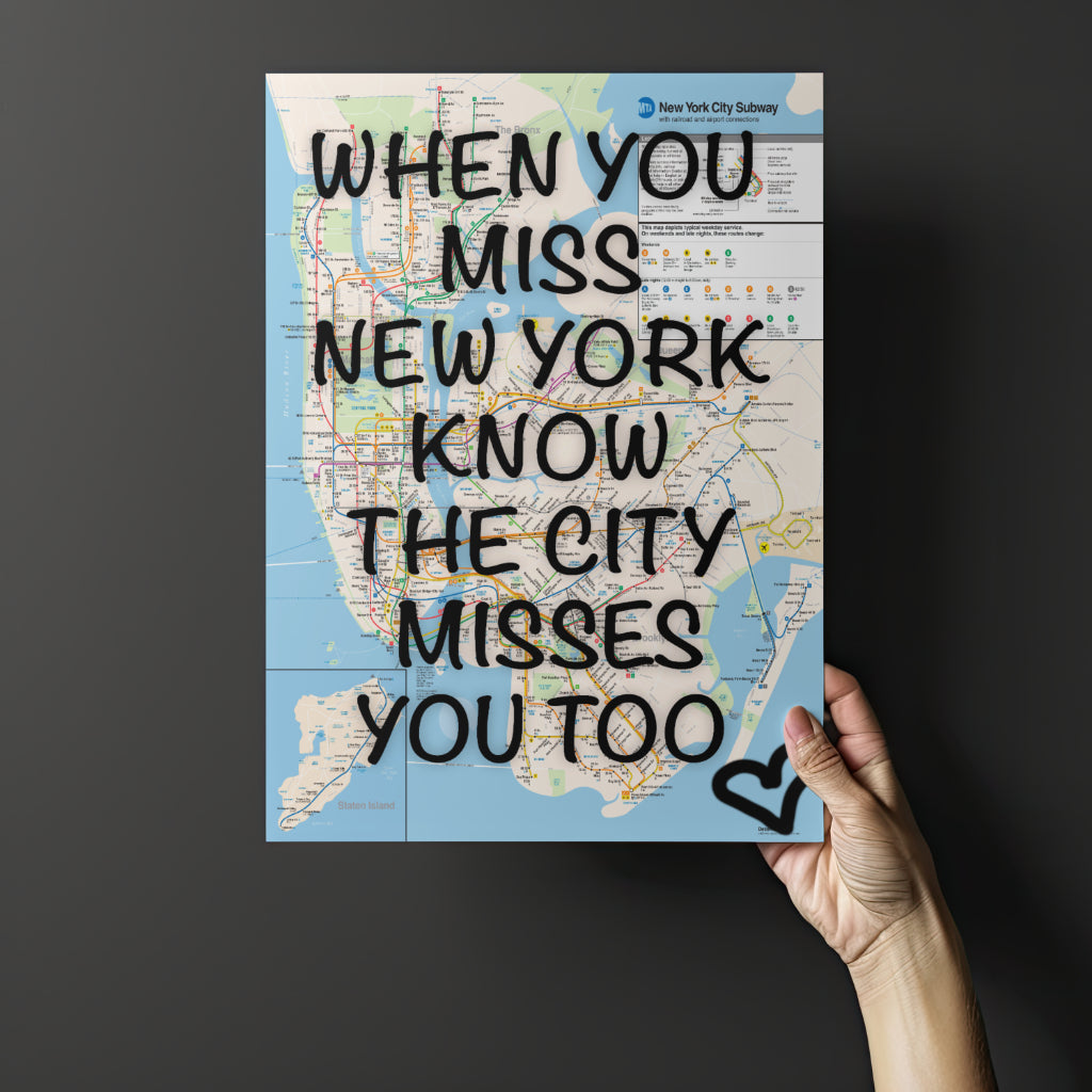 New York City Subway Map Wall Art - Inspirational Quote Print - Framed Canvas or Gloss Paper Rebirth Miss NY