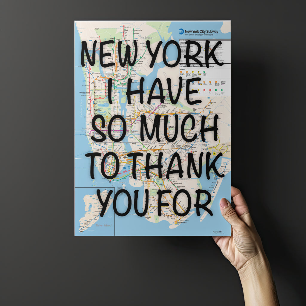 New York City Subway Map Wall Art - Inspirational Quote Print - Framed Canvas or Gloss Paper Thank you