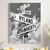 Couple's Name and Date Poster Wall Art Print Canvas on Street Sign Black&White