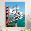 Couple's Name and Date Poster Wall Art Print Canvas on Street Sign Golden Gate