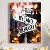 Couple's Name and Date Poster Wall Art Print Canvas on Street Sign City Sunset