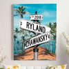 Couple's Name and Date Poster Wall Art Print Canvas on Street Sign Beach