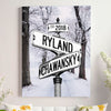 Couple's Name and Date Poster Wall Art Print Canvas on Street Sign Winter Wood