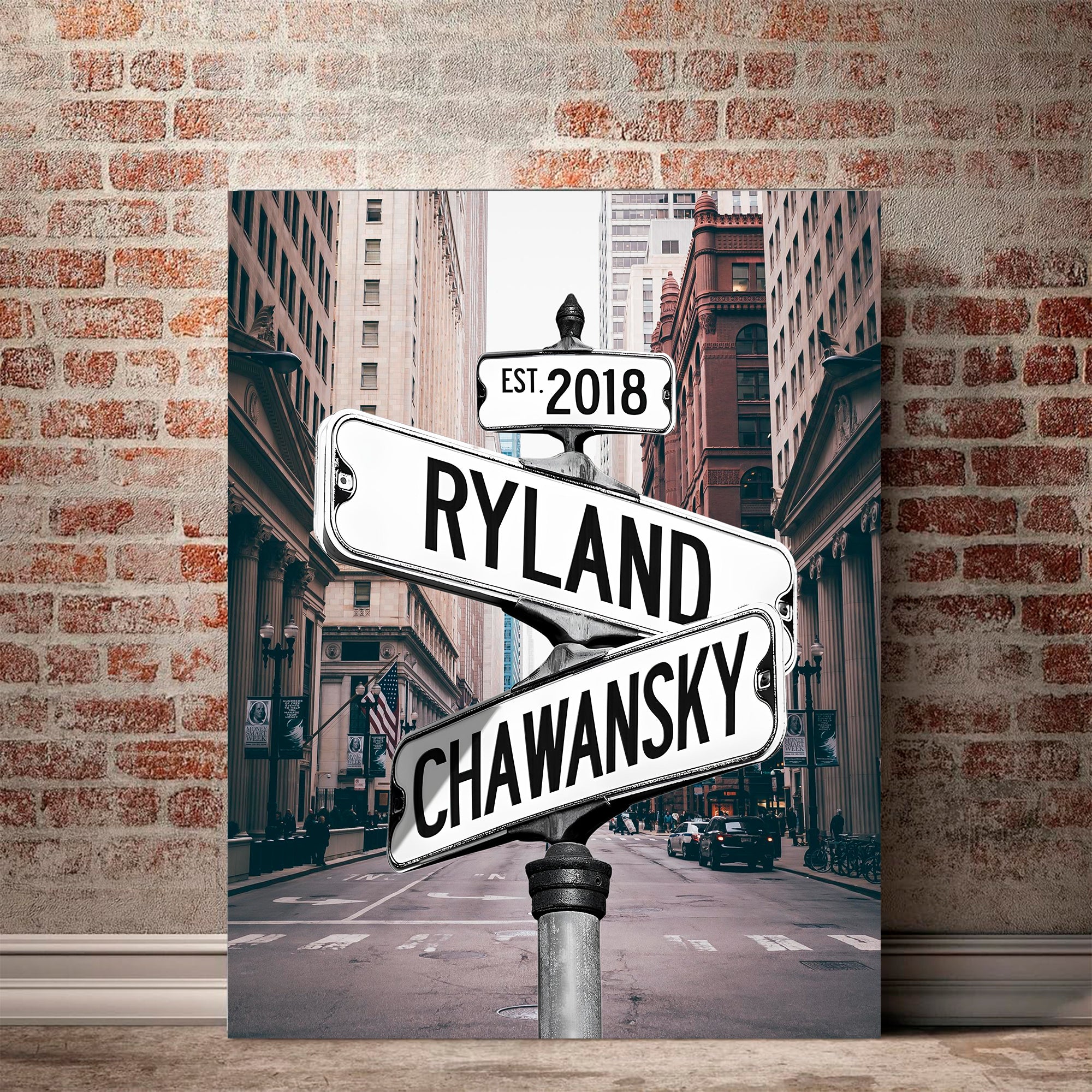 Couple's Name and Date Poster Wall Art Print Canvas on Street Sign New York City