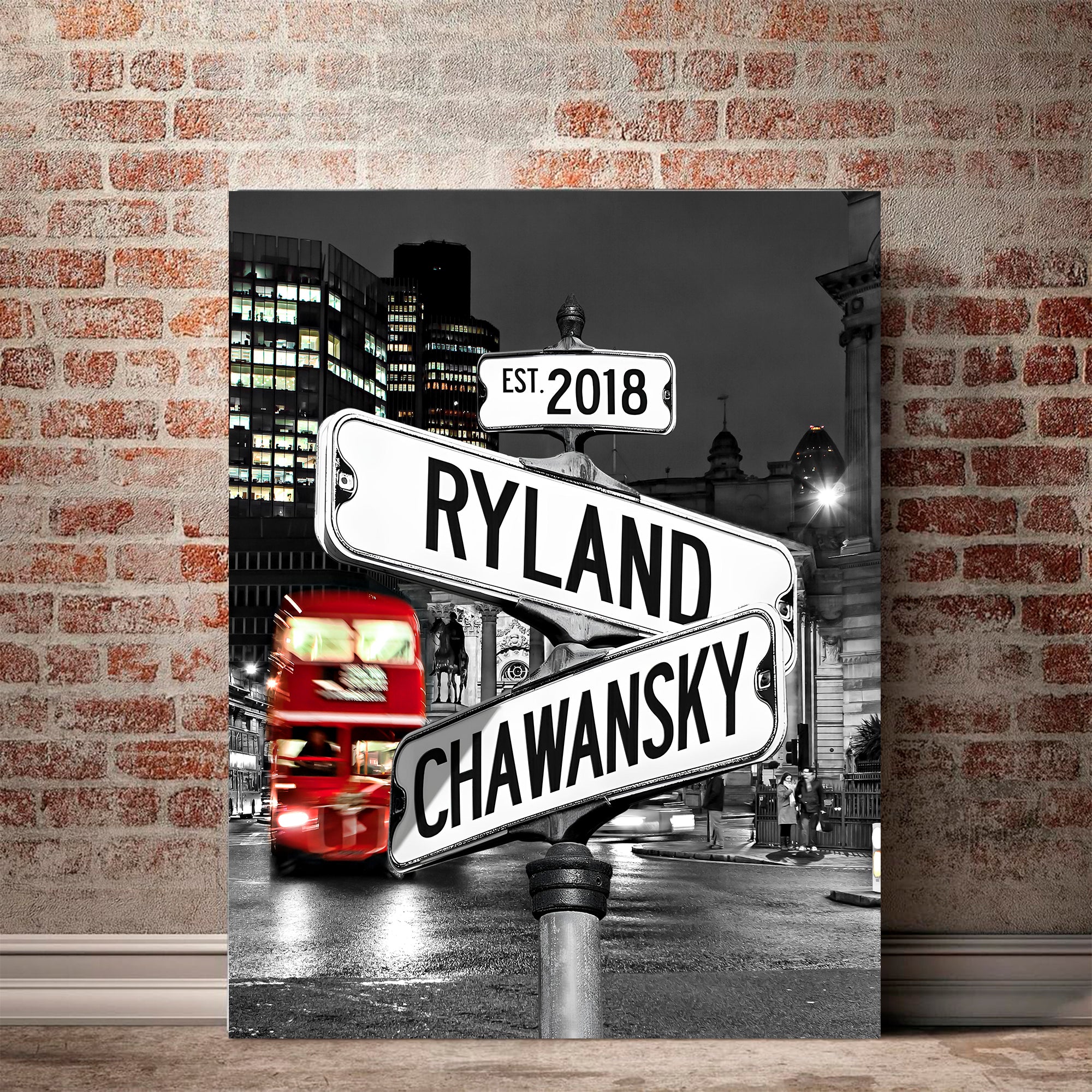 Couple's Name and Date Poster Wall Art Print Canvas on Street Sign City London