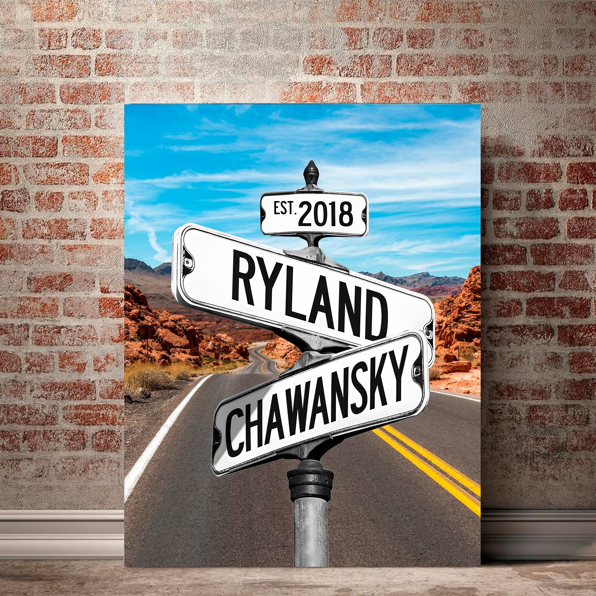 Couple's Name and Date Poster Wall Art Print Canvas on Street Sign Road