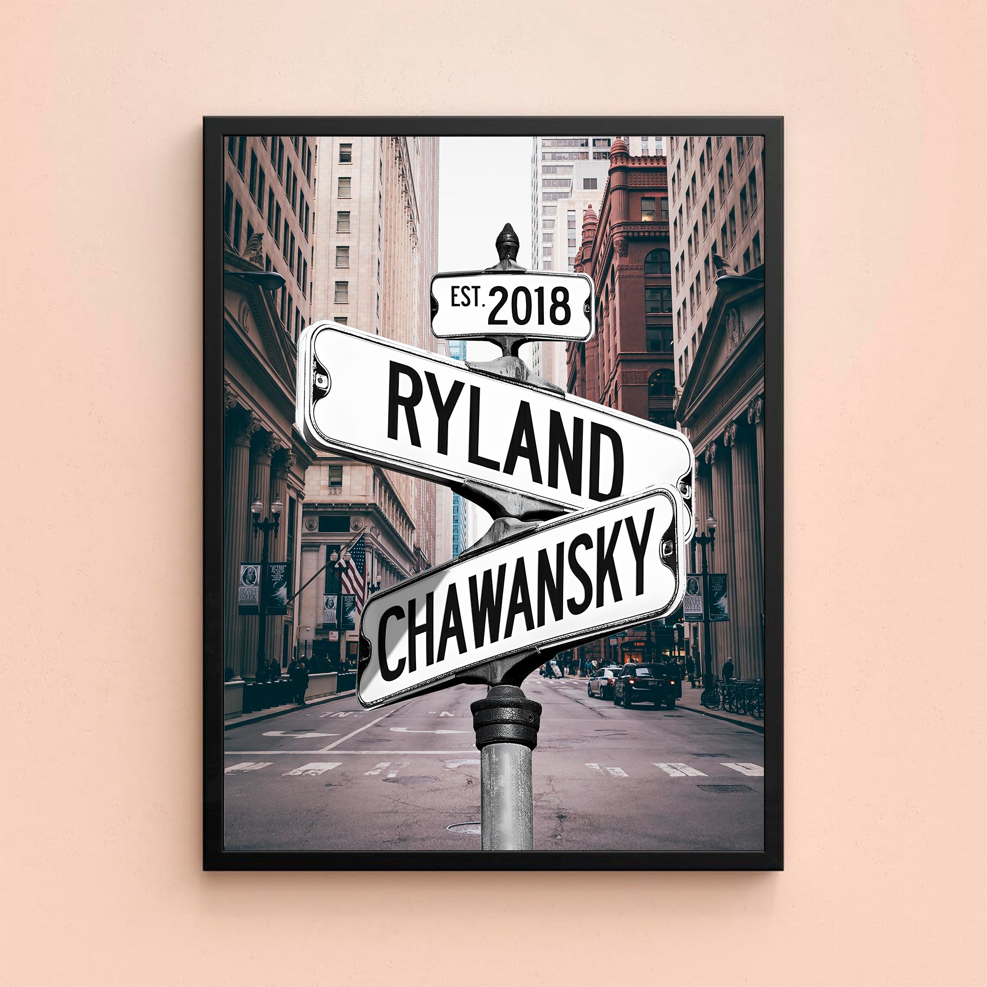 Couple's Name and Date Poster Wall Art Print Canvas on Street Sign New York City