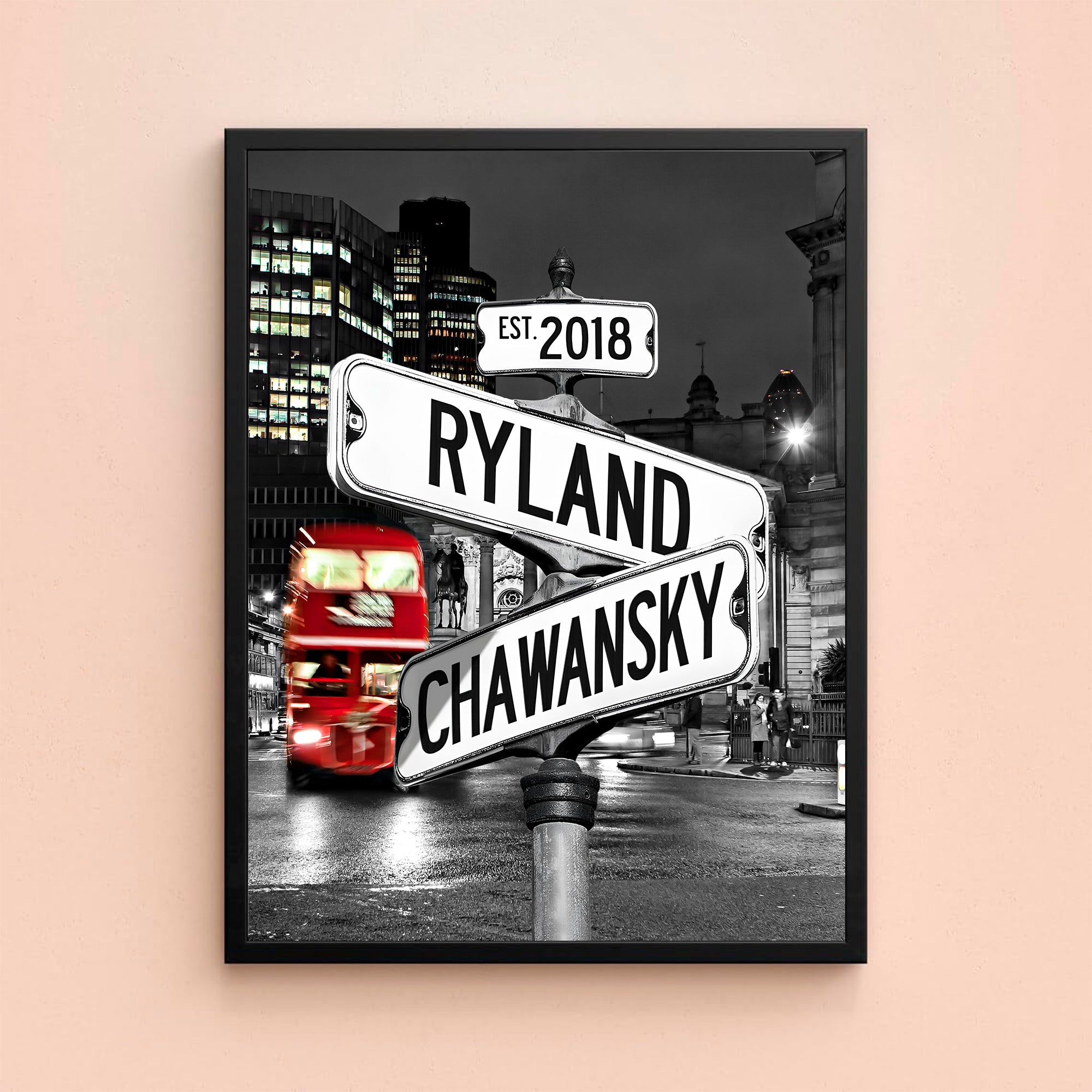 Couple's Name and Date Poster Wall Art Print Canvas on Street Sign City London