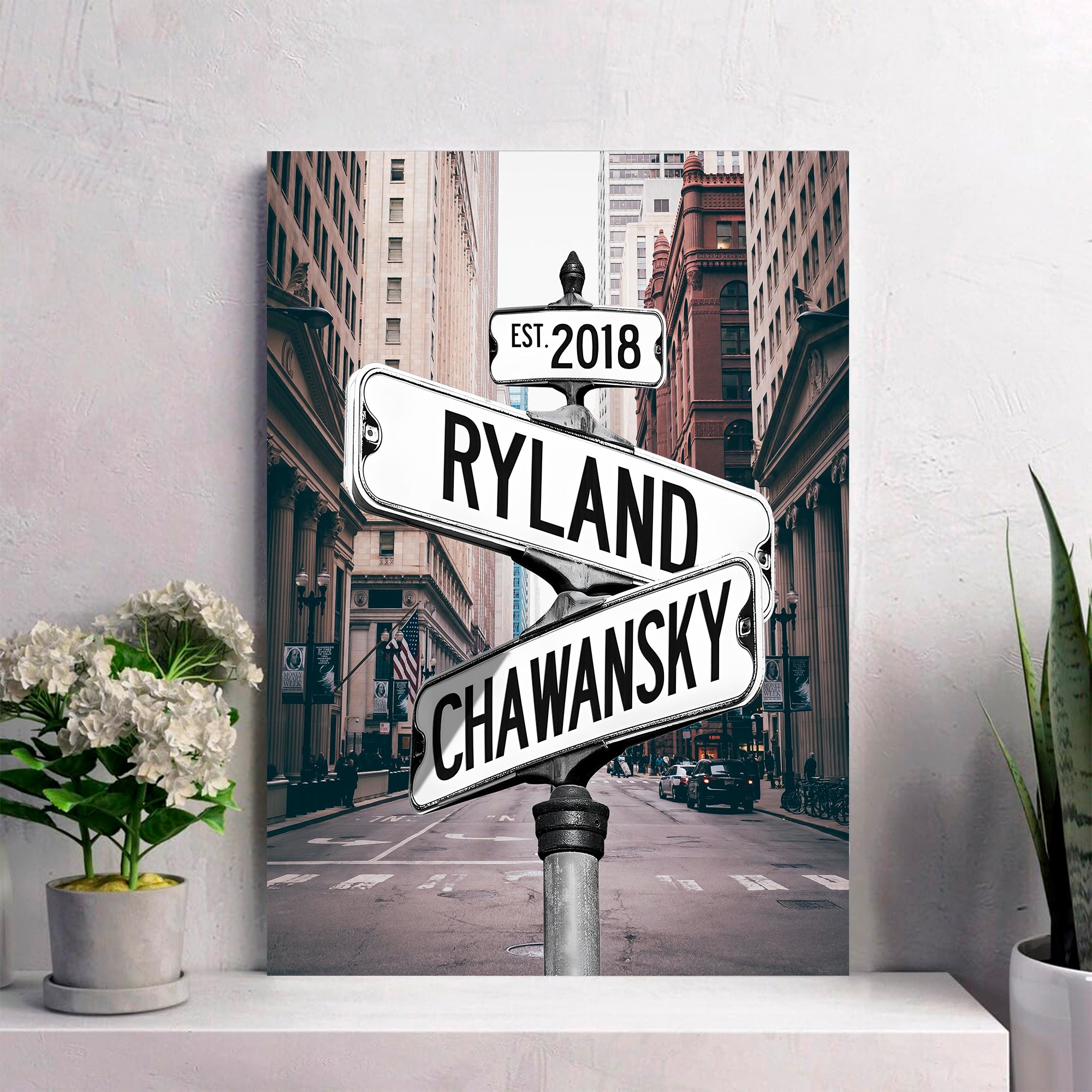 Couple's Name and Date Poster Wall Art Print Canvas on Street Sign New York City