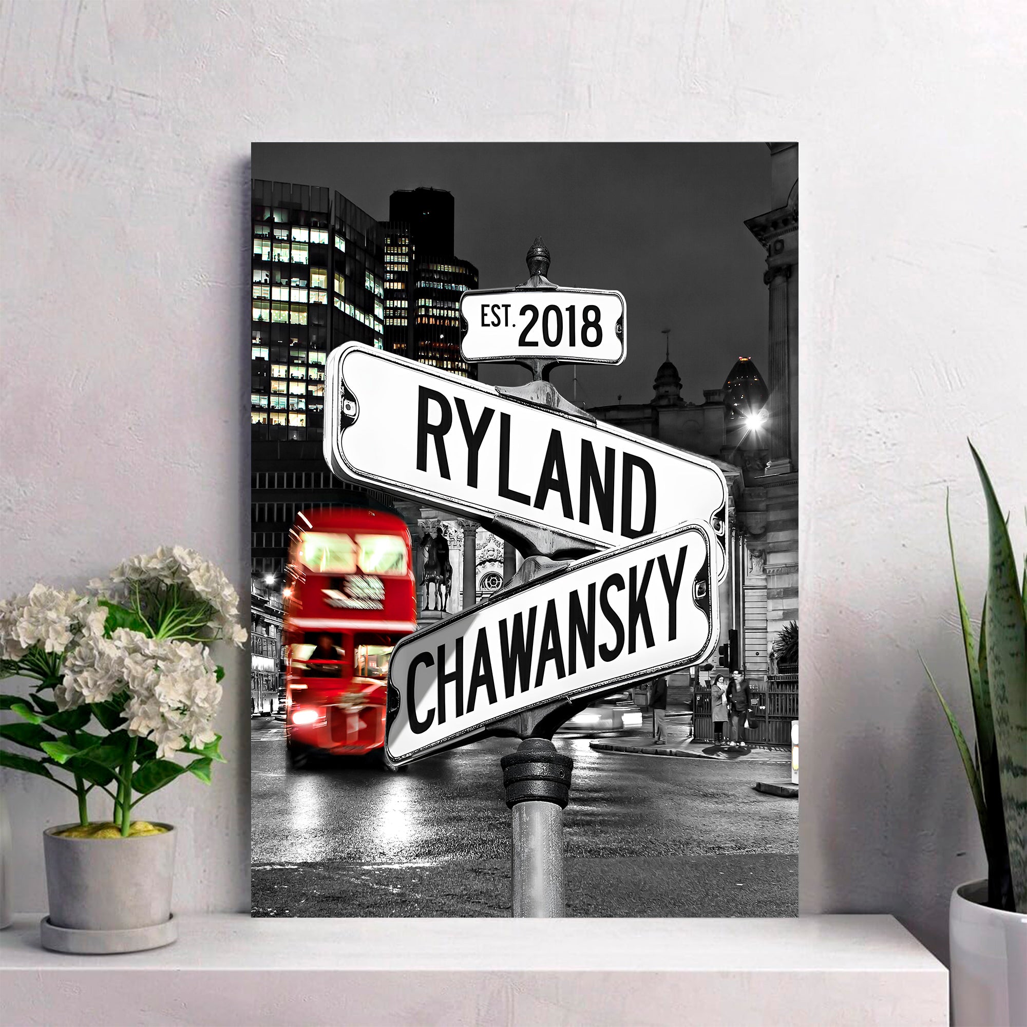 Couple's Name and Date Poster Wall Art Print Canvas on Street Sign City London