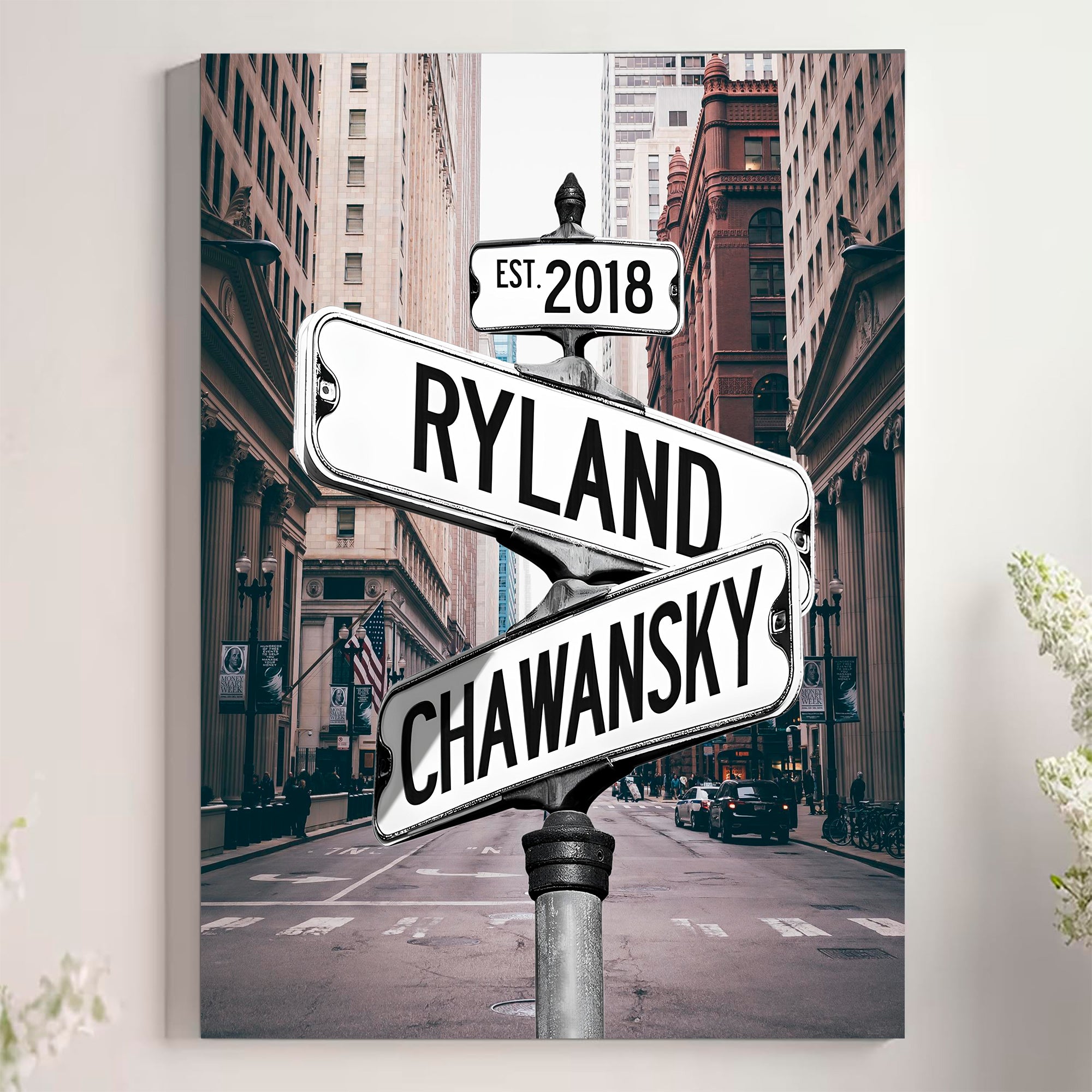 Couple's Name and Date Poster Wall Art Print Canvas on Street Sign New York City