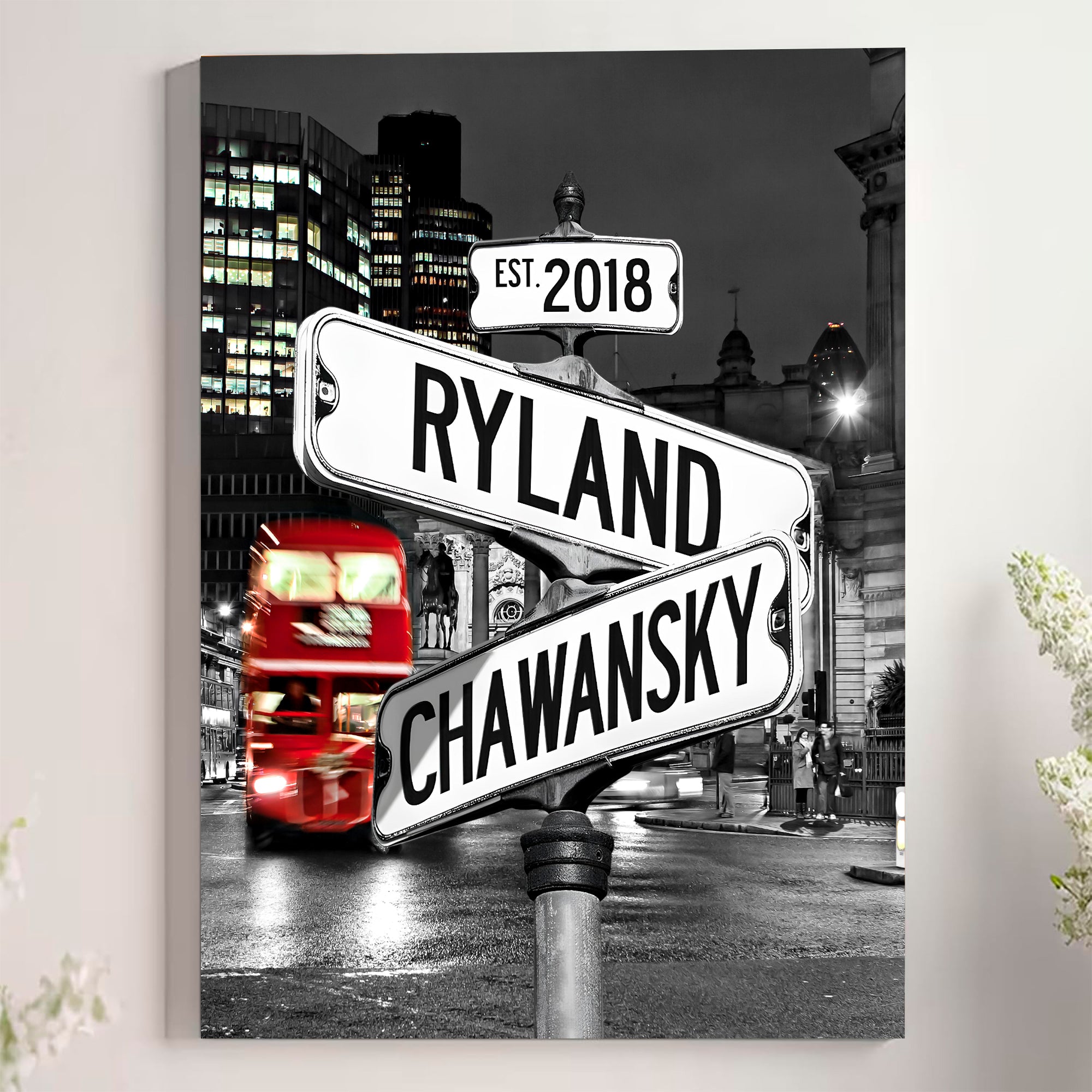 Couple's Name and Date Poster Wall Art Print Canvas on Street Sign City London