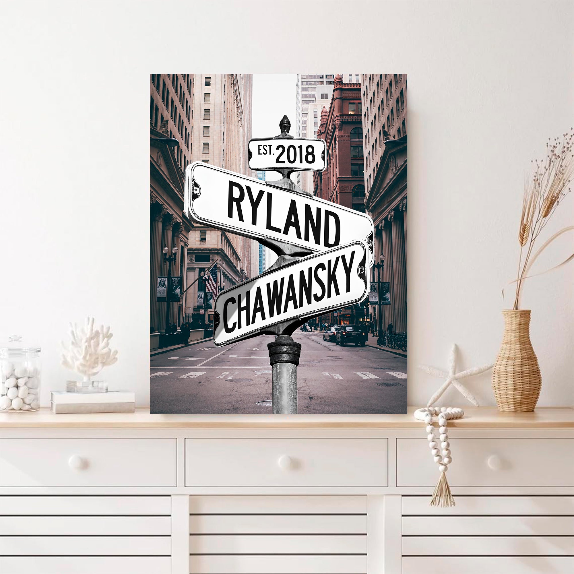 Couple's Name and Date Poster Wall Art Print Canvas on Street Sign New York City