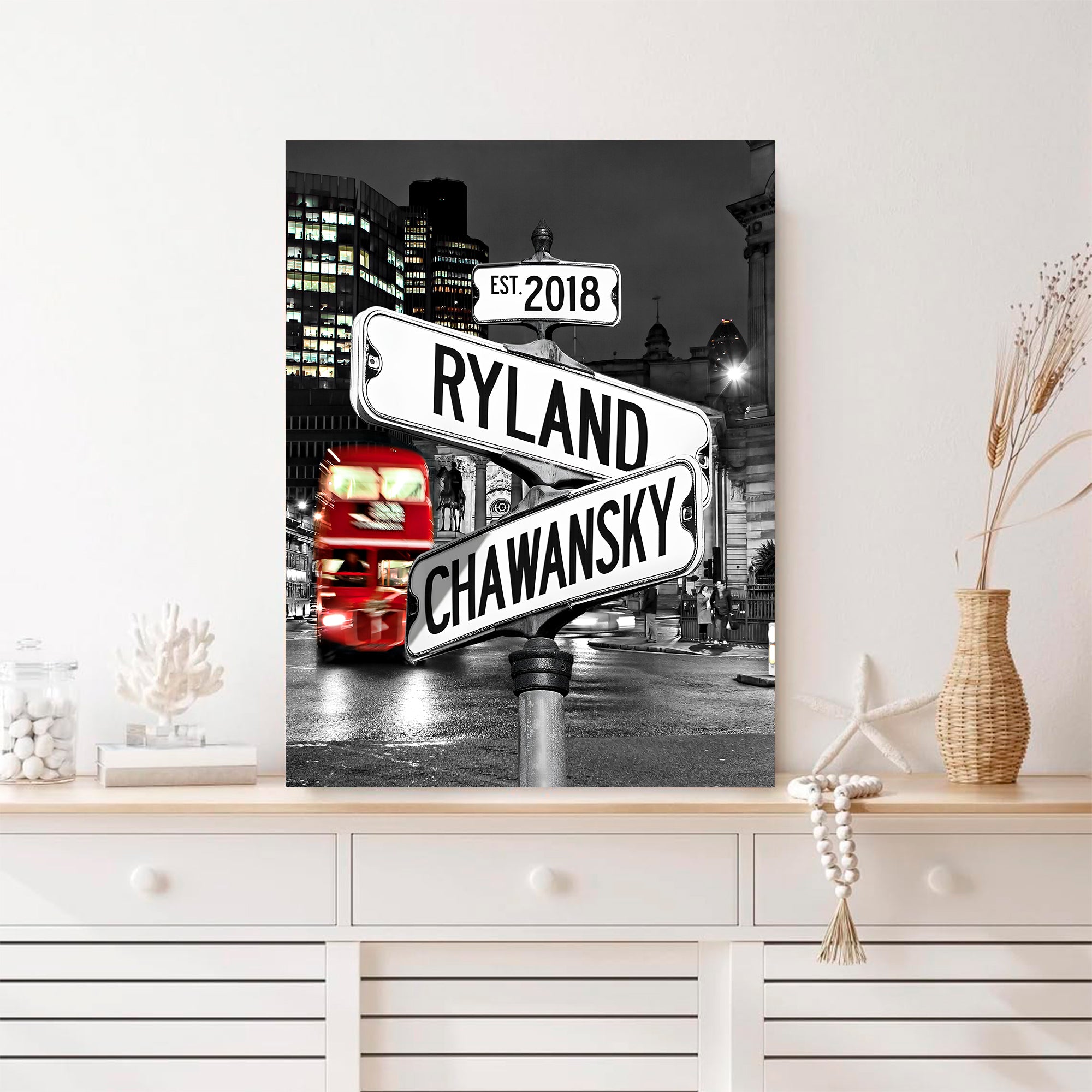 Couple's Name and Date Poster Wall Art Print Canvas on Street Sign City London