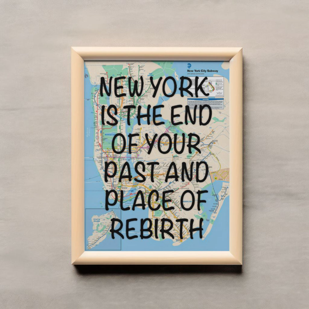 New York City Subway Map Wall Art - Inspirational Quote Print - Framed Canvas or Gloss Paper Rebirth