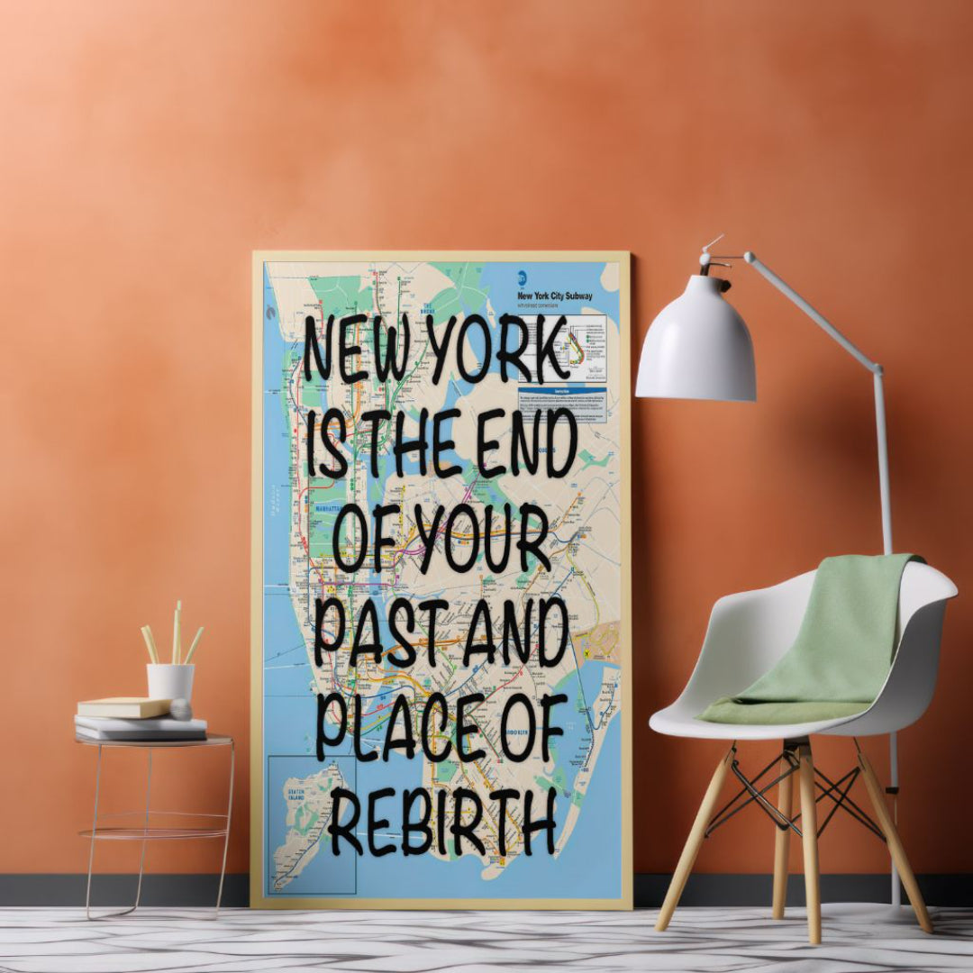 New York City Subway Map Wall Art - Inspirational Quote Print - Framed Canvas or Gloss Paper Rebirth