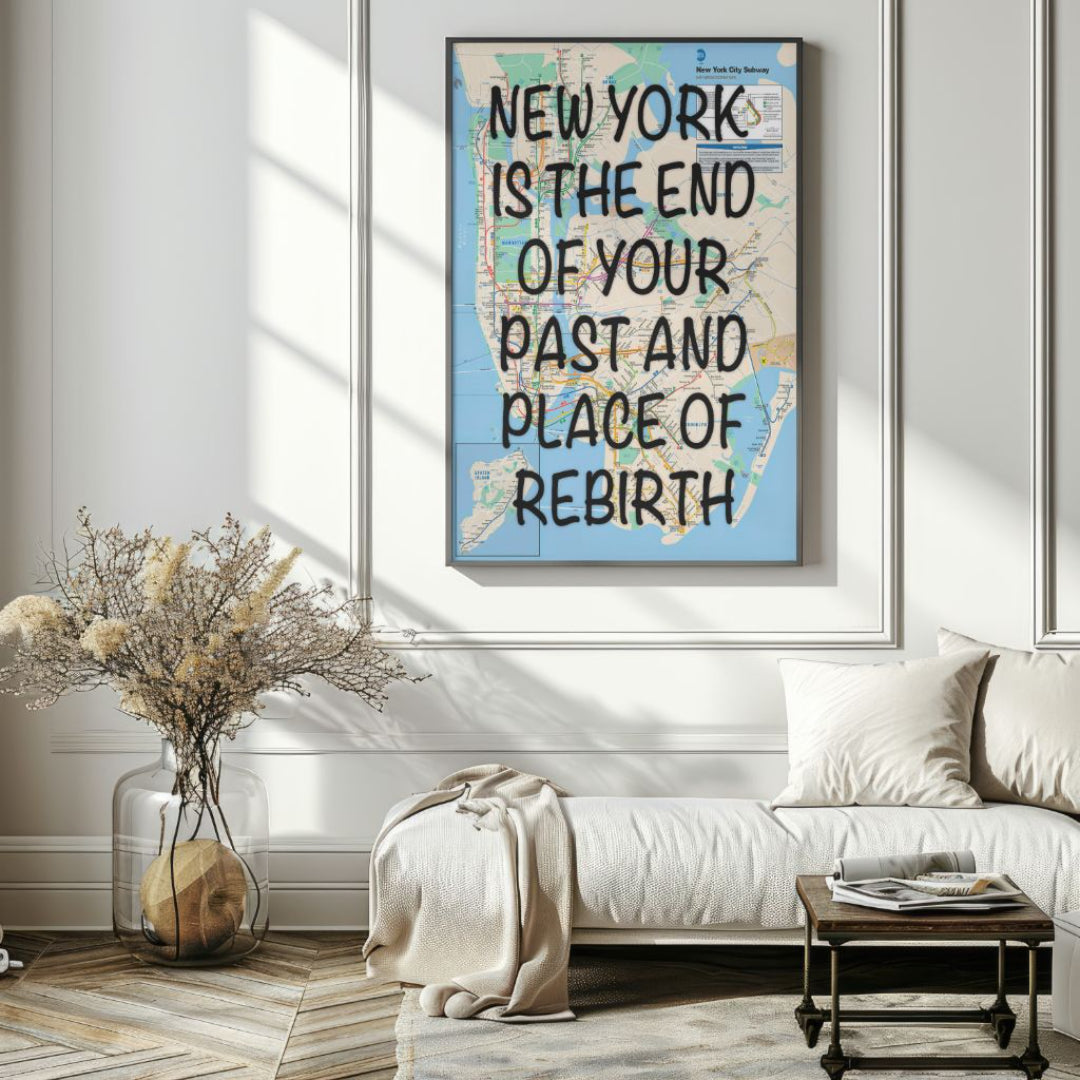 New York City Subway Map Wall Art - Inspirational Quote Print - Framed Canvas or Gloss Paper Rebirth