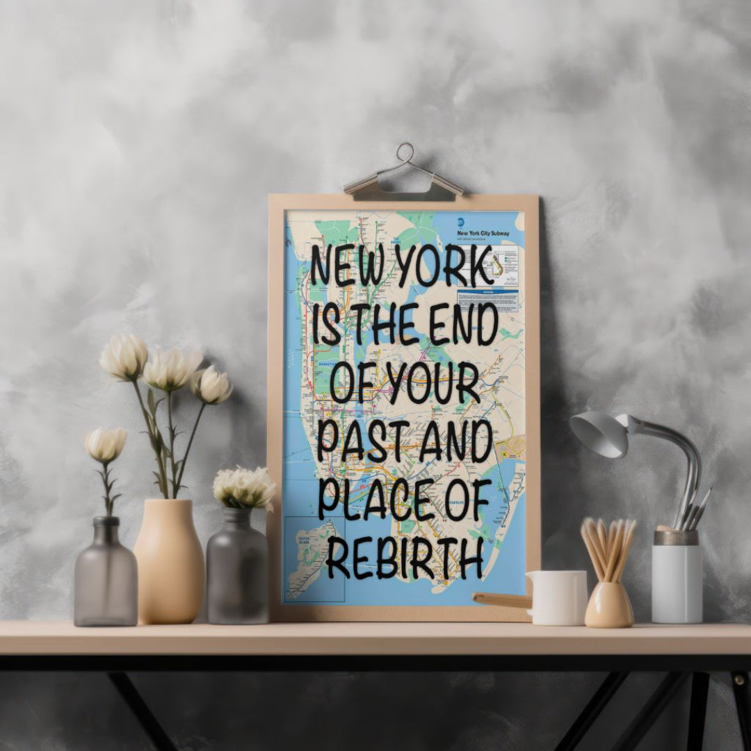 New York City Subway Map Wall Art - Inspirational Quote Print - Framed Canvas or Gloss Paper Rebirth