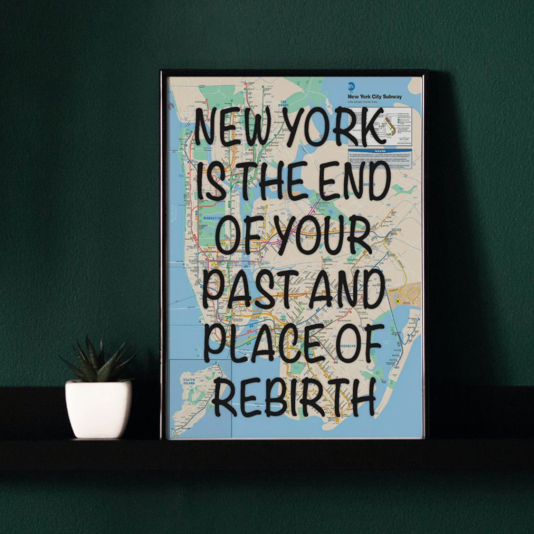 New York City Subway Map Wall Art - Inspirational Quote Print - Framed Canvas or Gloss Paper Rebirth