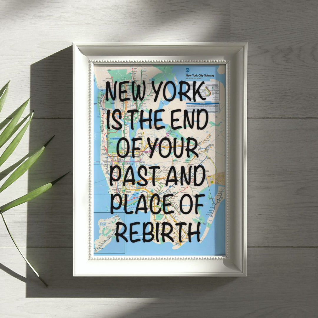 New York City Subway Map Wall Art - Inspirational Quote Print - Framed Canvas or Gloss Paper Rebirth