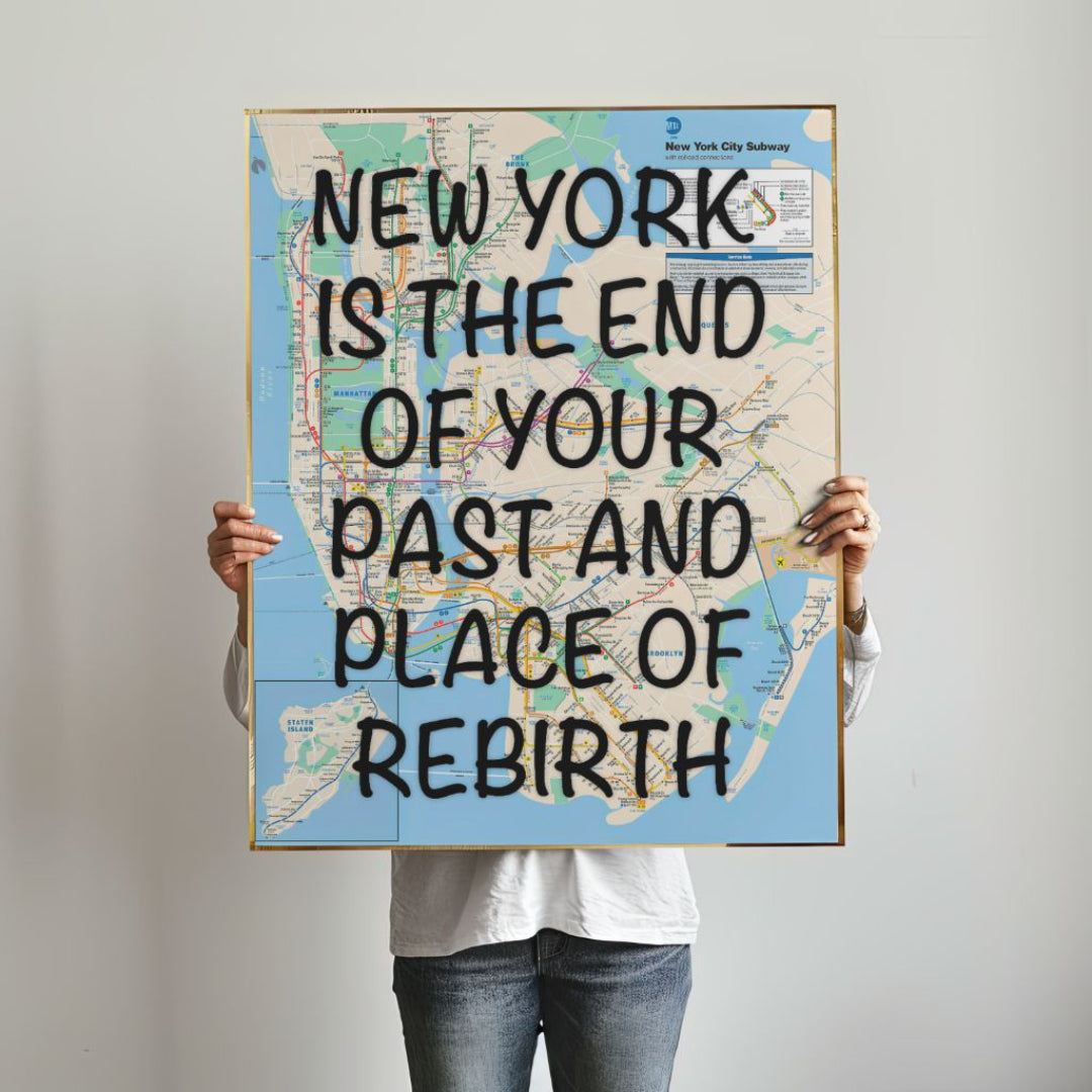 New York City Subway Map Wall Art - Inspirational Quote Print - Framed Canvas or Gloss Paper Rebirth