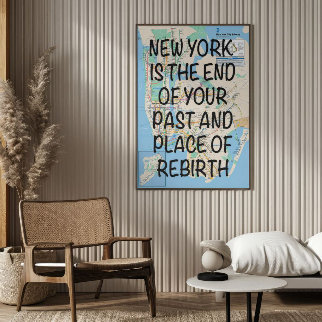 New York City Subway Map Wall Art - Inspirational Quote Print - Framed Canvas or Gloss Paper Rebirth